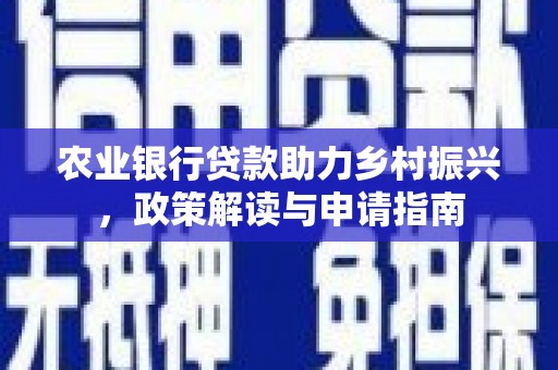 井陉农业银行贷款助力乡村振兴，政策解读与申请指南